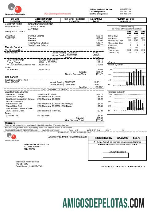 imprimível Modelo de fatura de serviços públicos WPS dos EUA em formatos Word e PDF